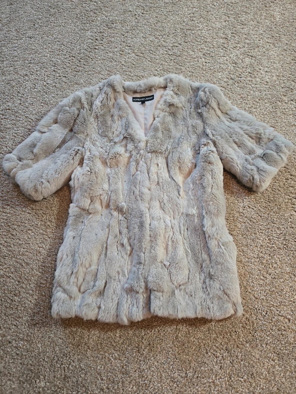 Adrienne Landau Geniune Rabbit Fur Jacket With 100% Silk Lining